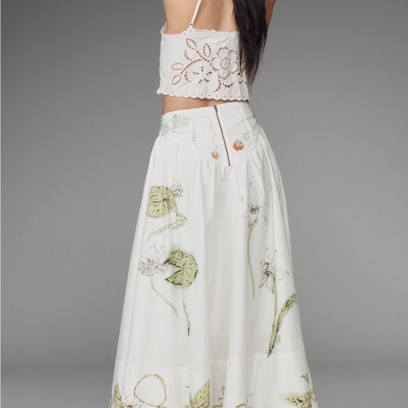 Anthropologie White and Green Floral Midi Skirt - Picture 3 of 5